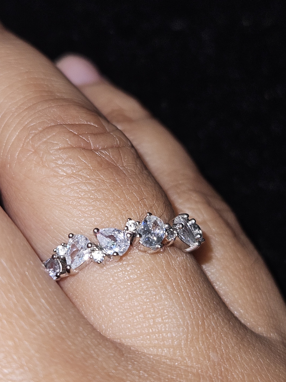 Stainless Steel Crystal Teardrop Eternity Ring